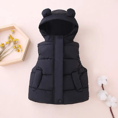 Kids Cotton Padded Hooded Sleeveless Waistcoats childrensterritory