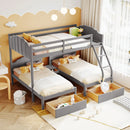 Full Over Triple Bunk Bed with Drawers and Guardrails