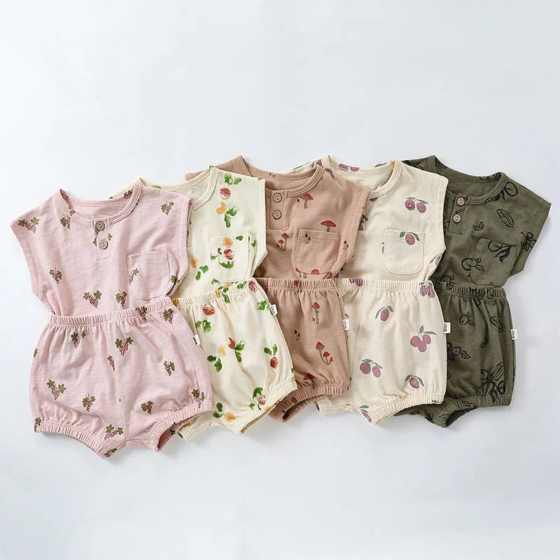 Baby Girl Printed 2pcs Top and Shorts Outfit Set for Summer childrensterritory