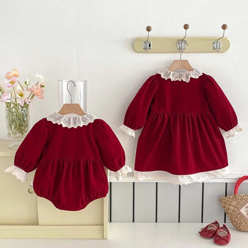 Baby Kids Long Sleeves Lace Design Christmas Party Costumes
