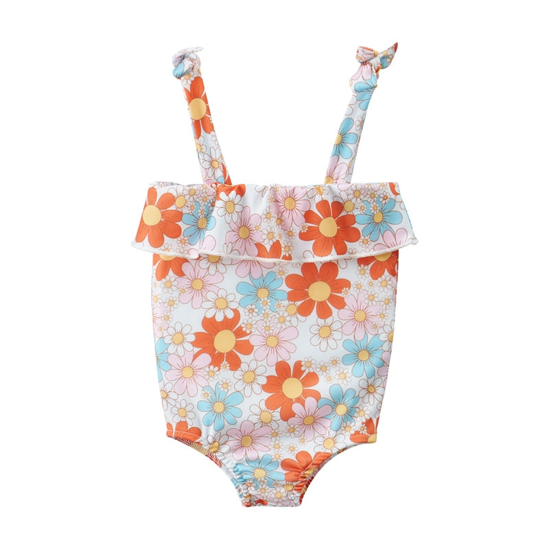 Kids/Baby Girls Floral Sleeveless Ruffle Swim Suit childrensterritory