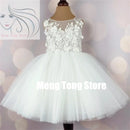 Elegant Girls' Big Bow Christening Dresses with Floral Applique