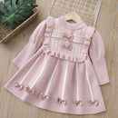 Girls' Long-Sleeved Bow-Design Winter Dresses