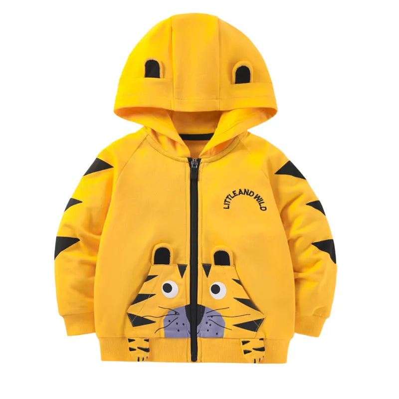 Tiger Embroidery Kids Boys Girls Hooded Zipper Jackets childrensterritory