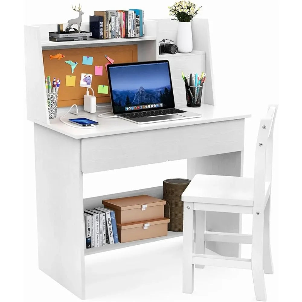 Kids Study Desk with Drawers and Chair Set for 5-12 Year-Old
