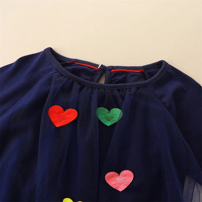 Kids Girls Hearts Applique Long Sleeves Party Dresses childrensterritory
