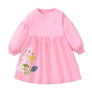 Cartoon Rabbits Embroidery Little Girls Autumn Dresses