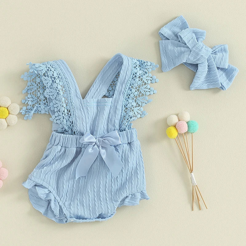 Baby Girl Cotton Linen Bow-knot Sleeveless Romper