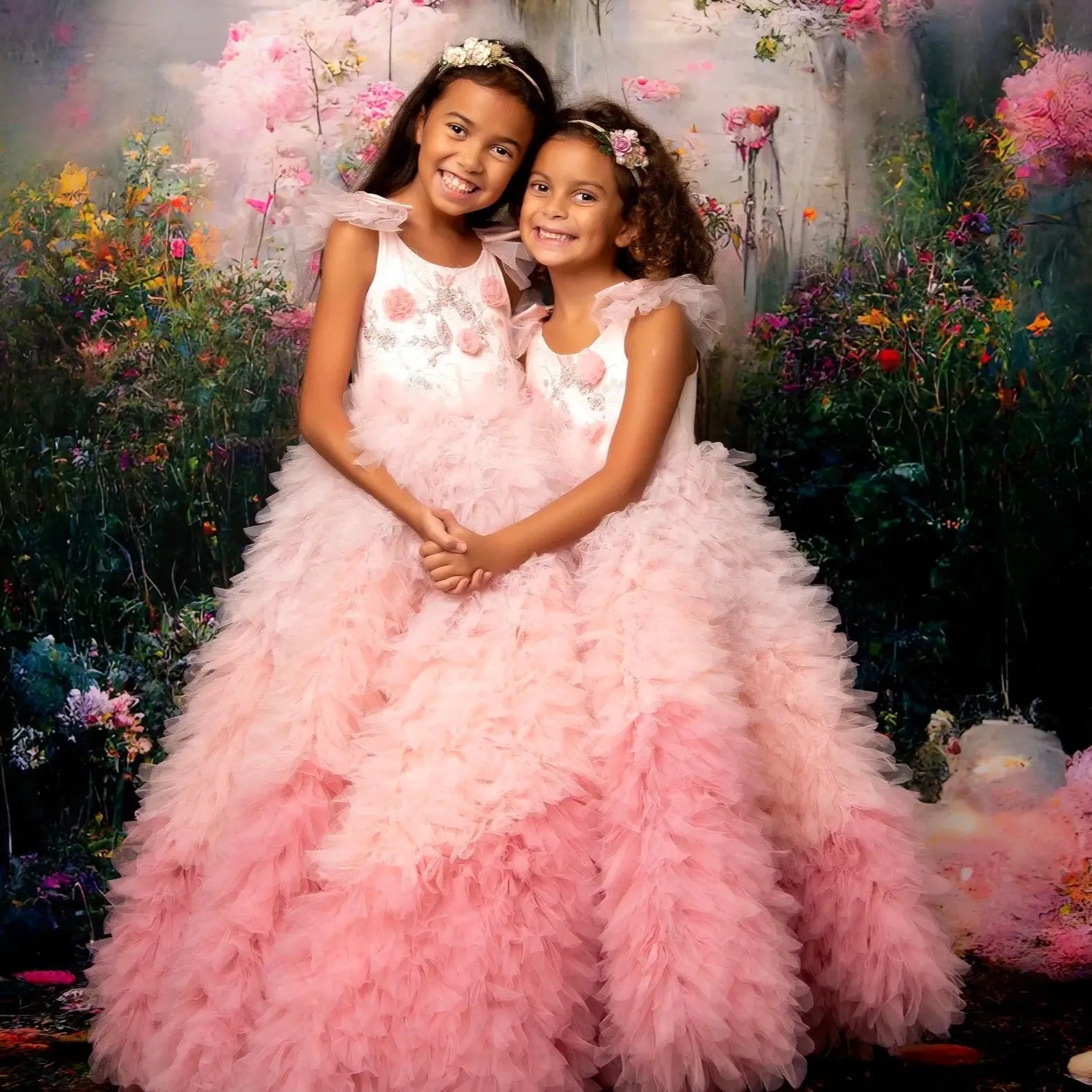 Feather Sleeve Puffy Flower Girl Dresses for Birthday Party