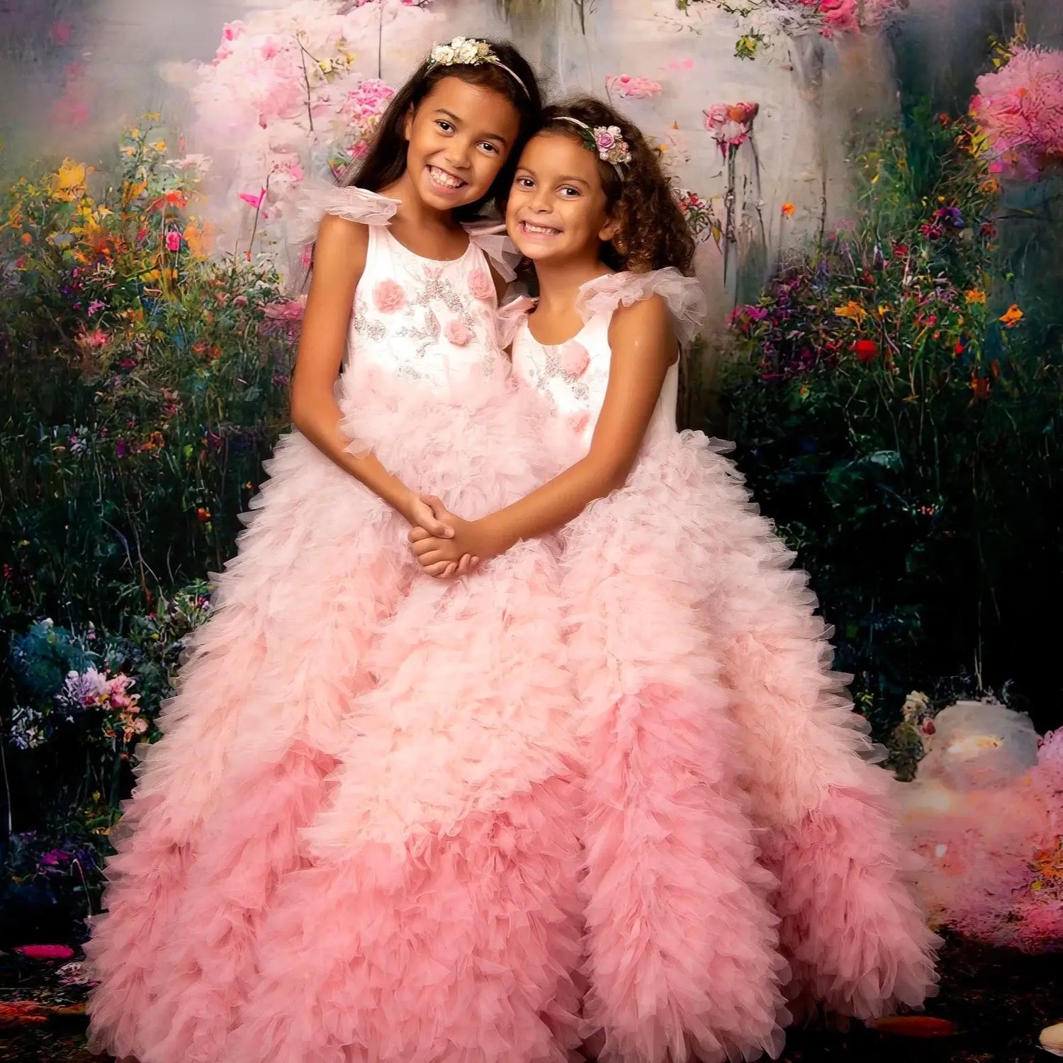 Feather Sleeve Puffy Flower Girl Dresses for Birthday Party