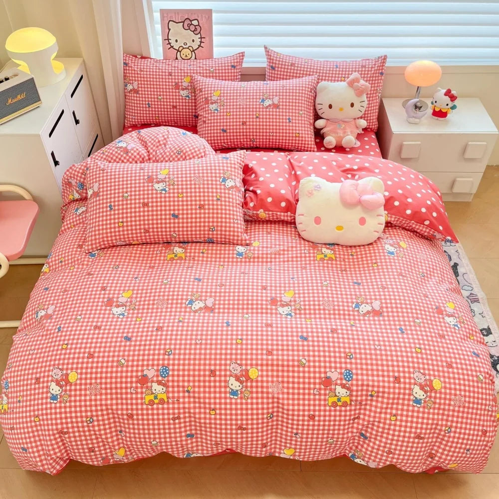 Hello Kitty Cartoon Design Duvet Cover Bedding Set for Kids&