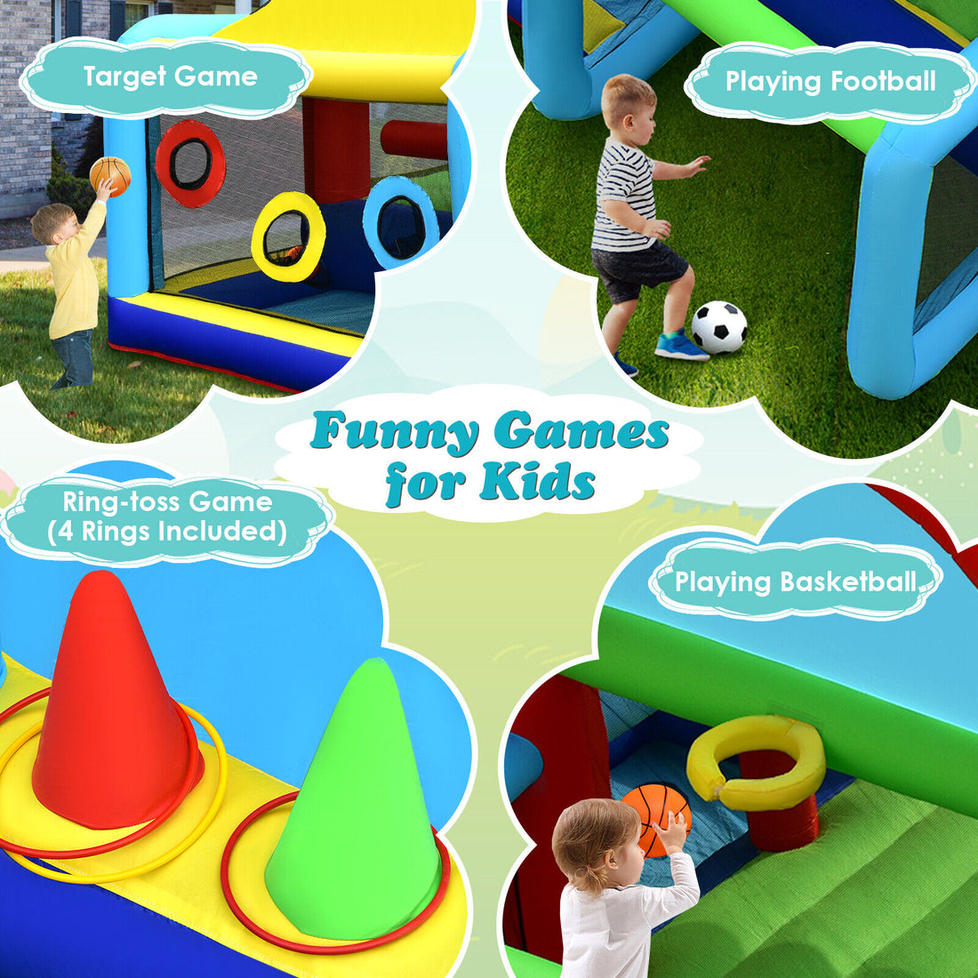 Kids Bouncy Jumping Castle w/ Dual Slides Without Blower childrensterritory