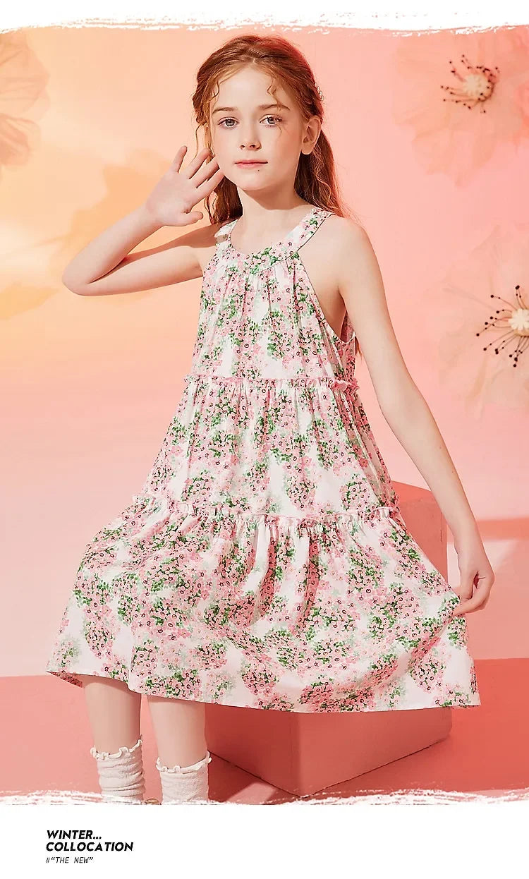 Little Girls' Floral Pattern Sleeveless Summer Party Dresses