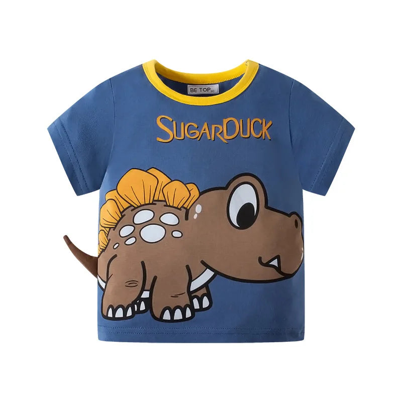 Green Cartoon Frog Print Summer T-Shirts for Kids