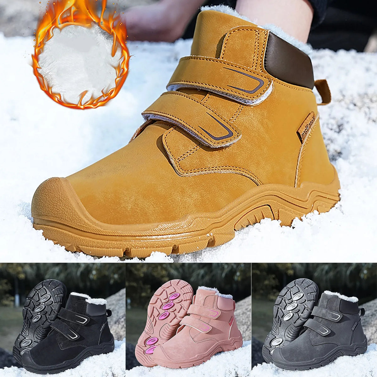 Kids Suede Fashion High Top Hook And Loop Warm Shoes