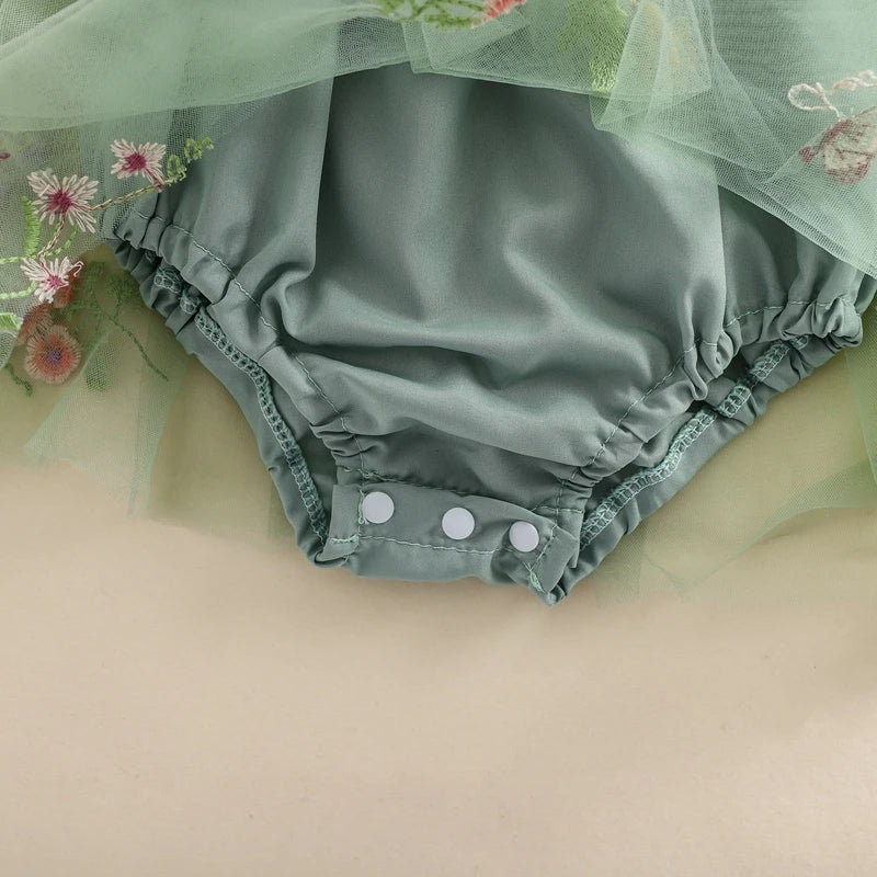 Baby Girls Flower Butterfly Embroidery Romper Dresses