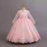 Long Sleeve Flower Design Elegant Dress For Girls childrensterritory