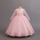 Long Sleeve Flower Design Elegant Dress For Girls childrensterritory