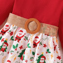 Girls' Round Neck Belt Design Christmas Dresses
