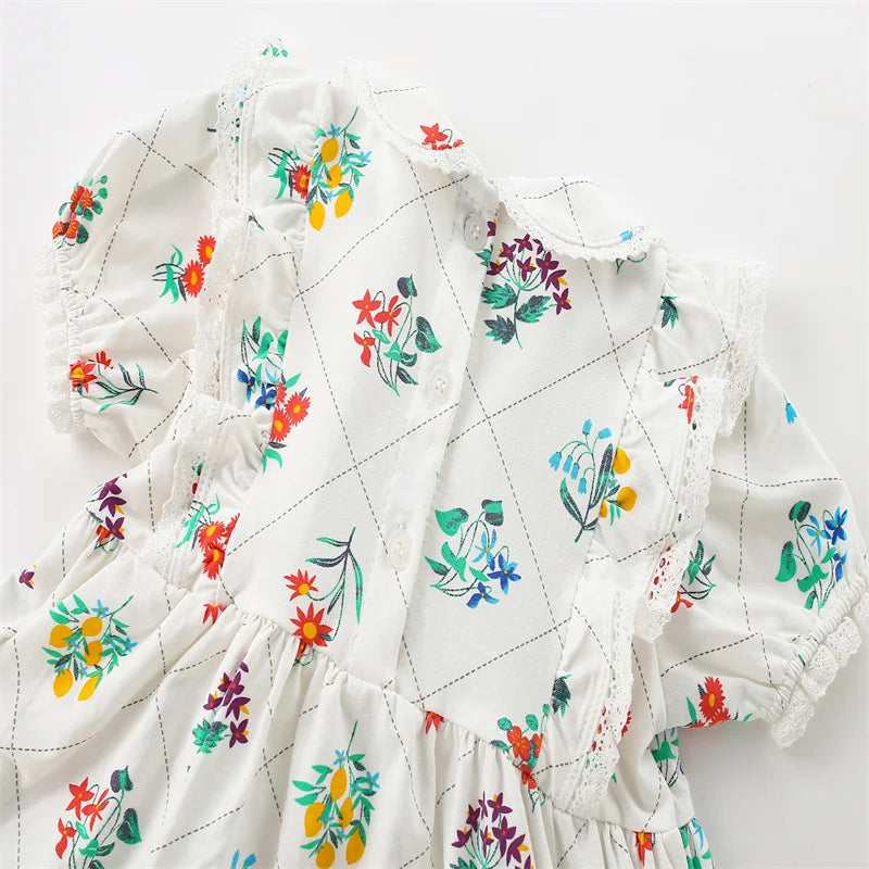 Kids Girls Cartoon Flowers Embroidery Cotton Dresses