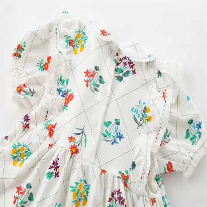 Kids Girls Cartoon Flowers Embroidery Cotton Dresses