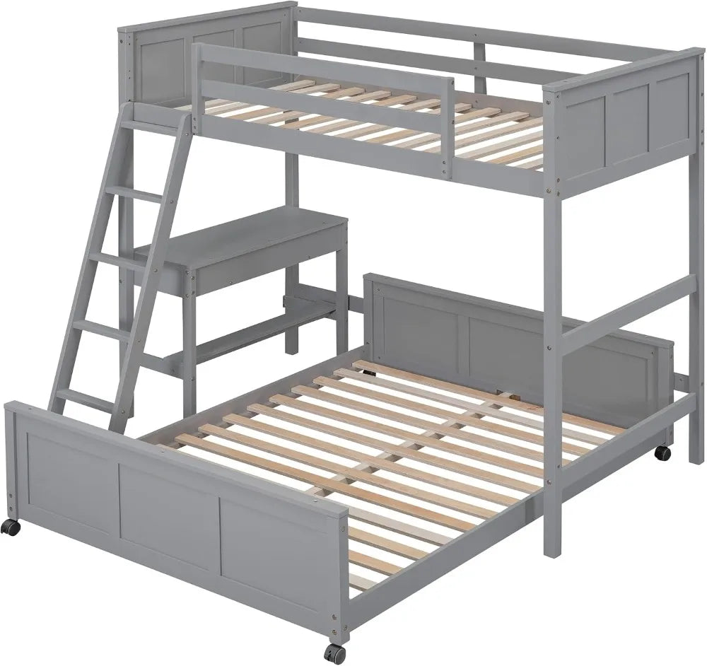 Parent-Child Bunk Bed with Desk and 2 Drawers