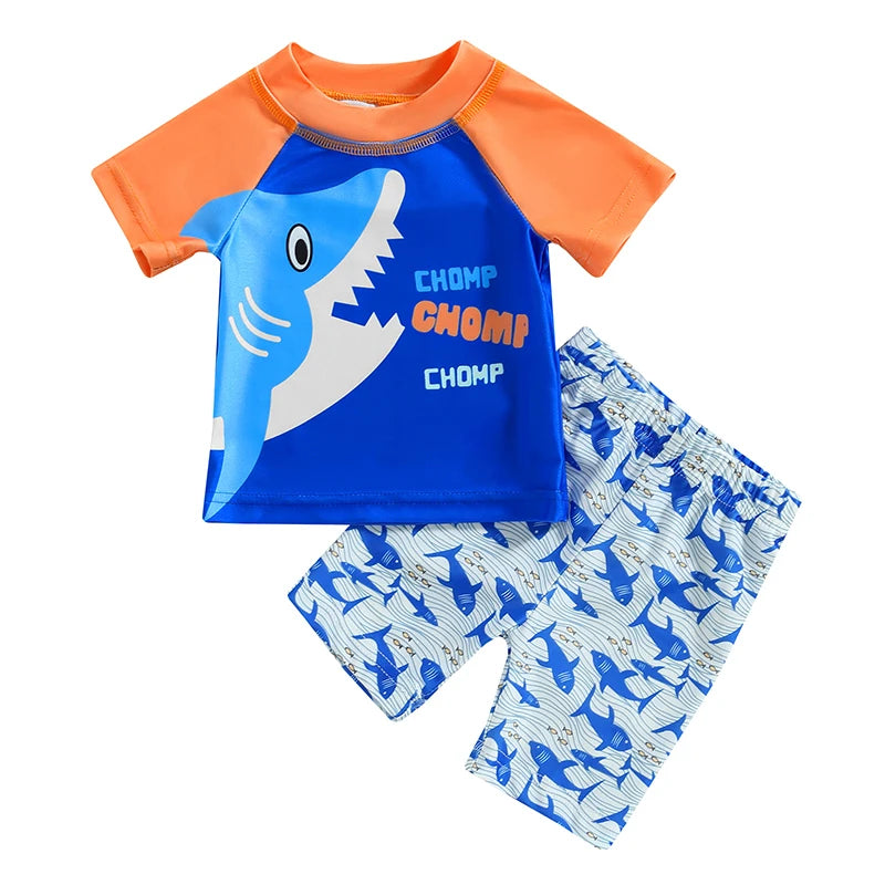 Shark Print Kids Boys Two Piece Swimwear Set