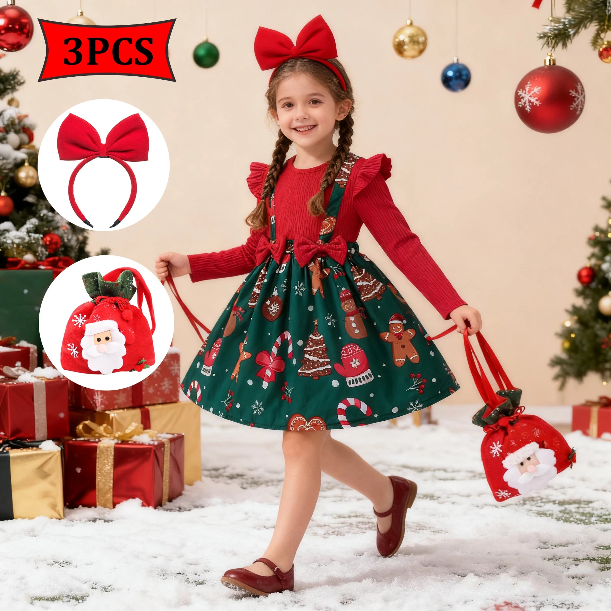 Girls' Long Sleeves Printed Bow Design Party Design childrensterritory