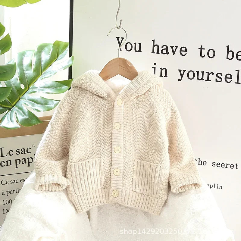 Thick Hooded Fleece Inside Solid Cardigans for Boys and Girls