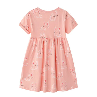 Cute Dinosaurs Unicorns Print Kids Girls Summer Dresses childrensterritory