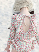 O-Neck and Long Sleeve Kid Girl Floral Bodysuit Swimwear