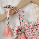 Floral Print Rustic Style Little Girl Sling Tops and Shorts Set childrensterritory