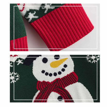 Kids Cartoon Christmas Snowman Round Neck Warm Sweater childrensterritory