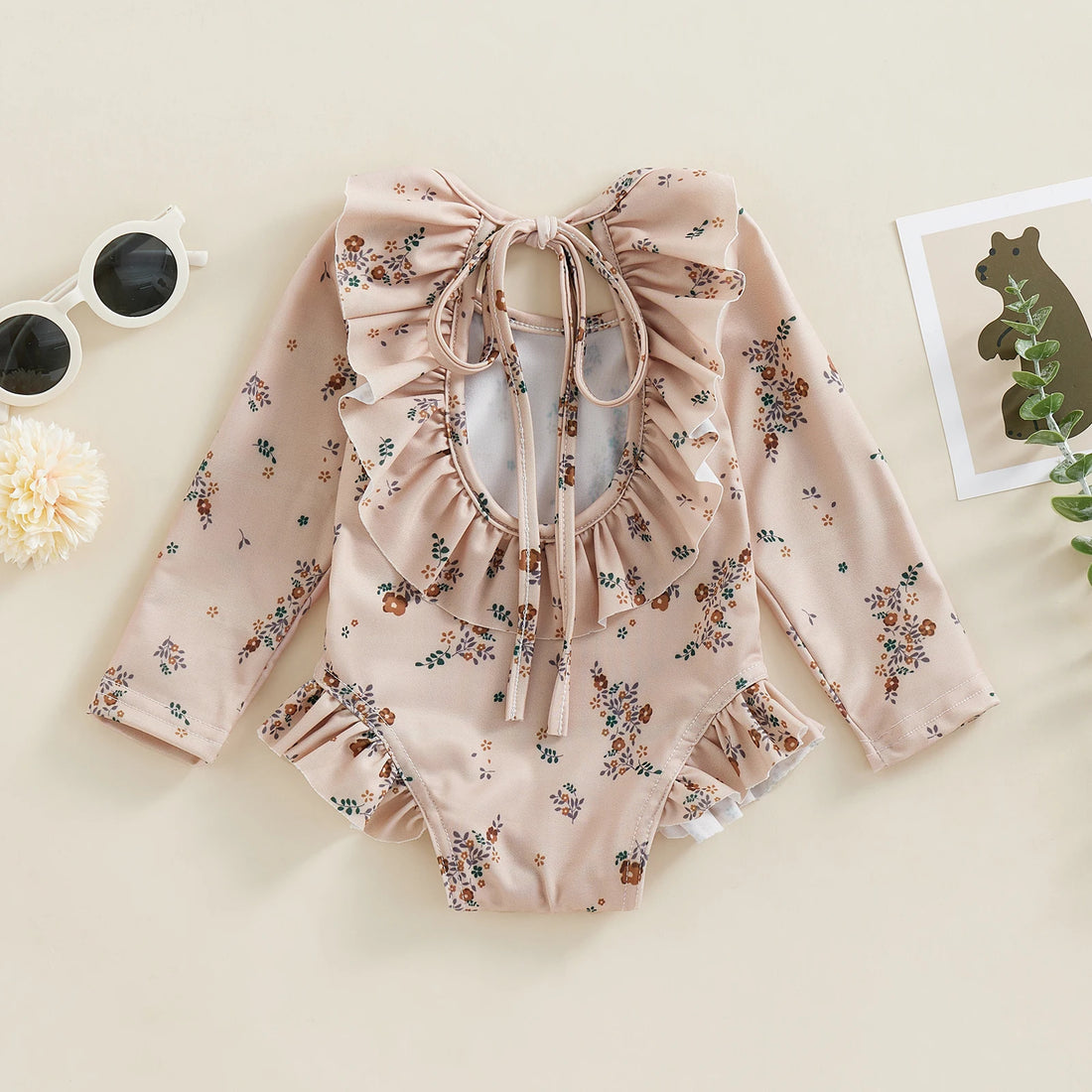 Floral Print Baby Girl Backless Long Sleeve Swimwear childrensterritory