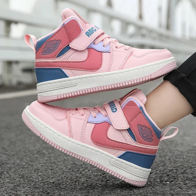 Warm Plush High-Top Kids Sports Sneakers