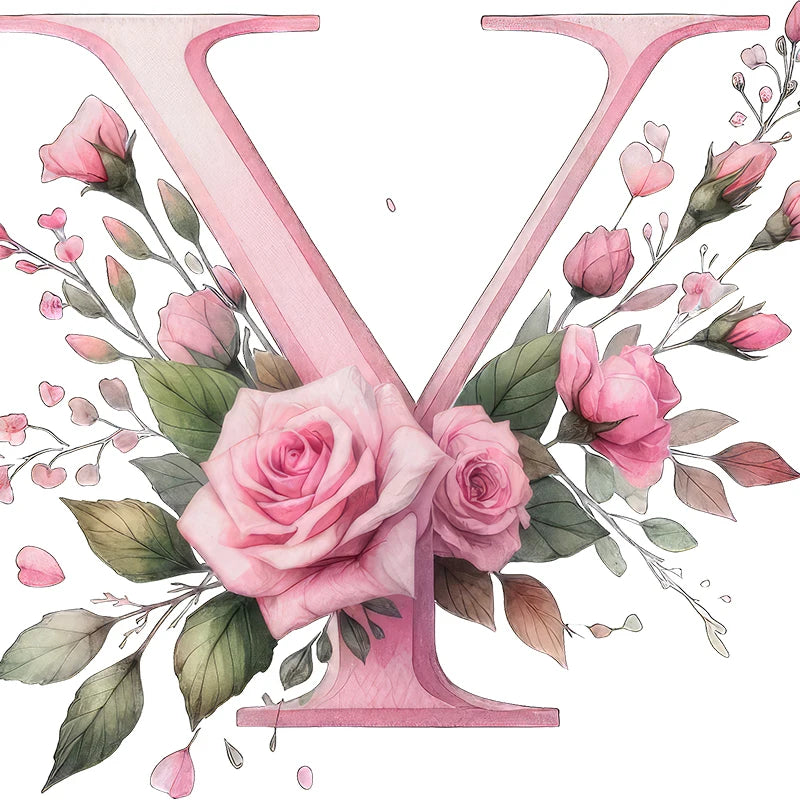 Self-Adhesive Pink Flower Letter Art Wall Decals