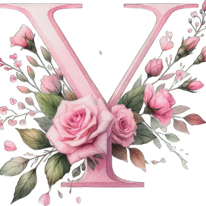 Self-Adhesive Pink Flower Letter Art Wall Decals childrensterritory