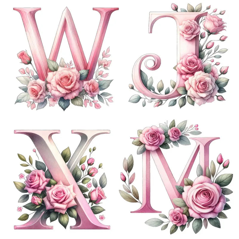 Self-Adhesive Pink Flower Letter Art Wall Decals childrensterritory