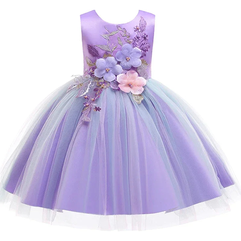 Girls Floral Design Tutu Elegant Party Dresses