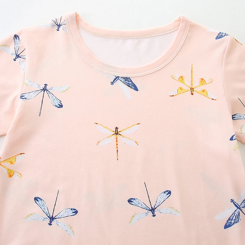Dragonfly Cartoon Print Summer Clothing Sets for Girls childrensterritory