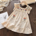 Kids Girls Flower Embroidery Casual Cotton Dresses