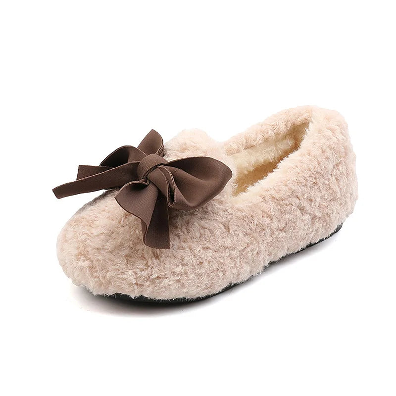 Girls Bow Fur Design Soft And Stylish Shoes