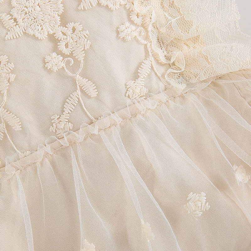 Kids Girls Backless Floral Embroidery Princess Dress childrensterritory