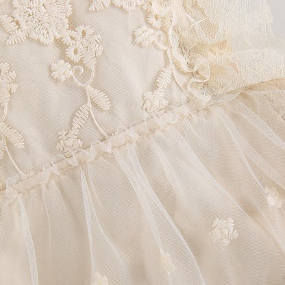 Kids Girls Backless Floral Embroidery Princess Dress childrensterritory