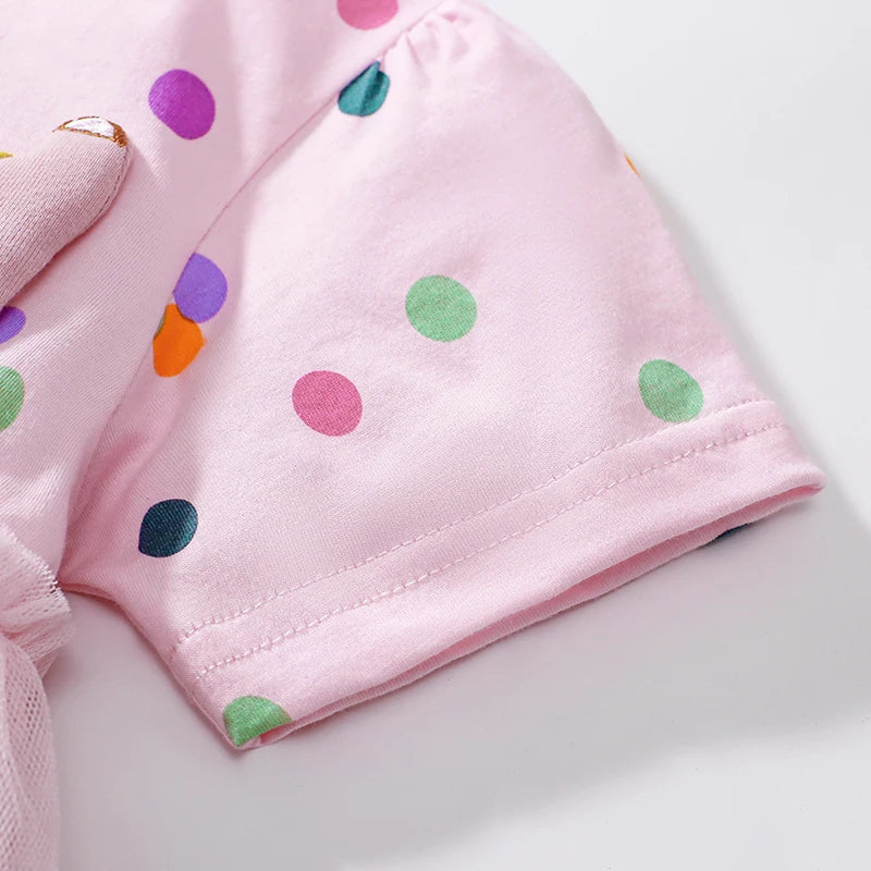 Kids Girls Cartoon Cat Embroidered Pink Summer Dress childrensterritory