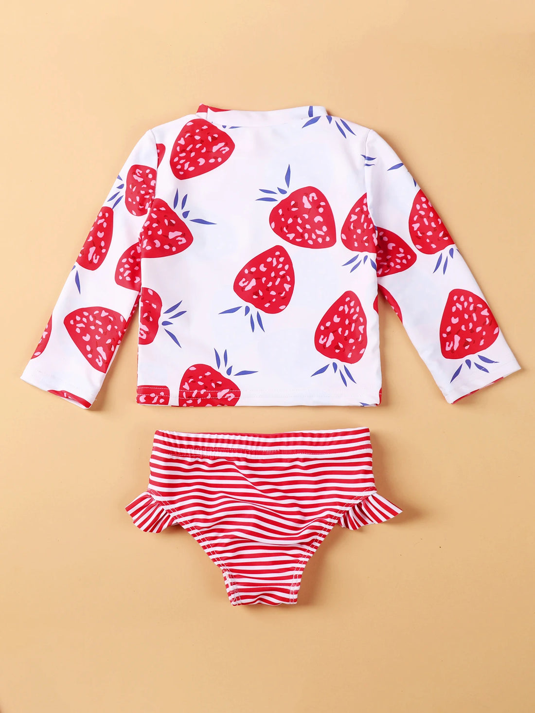 Strawberry Print Long Sleeve Beachwear for Little Girls childrensterritory