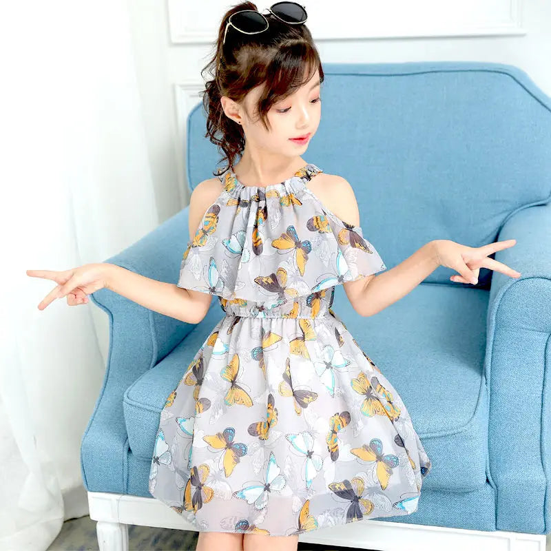 Kids Girls Sleeveless Kitty Design Summer Party Dresses