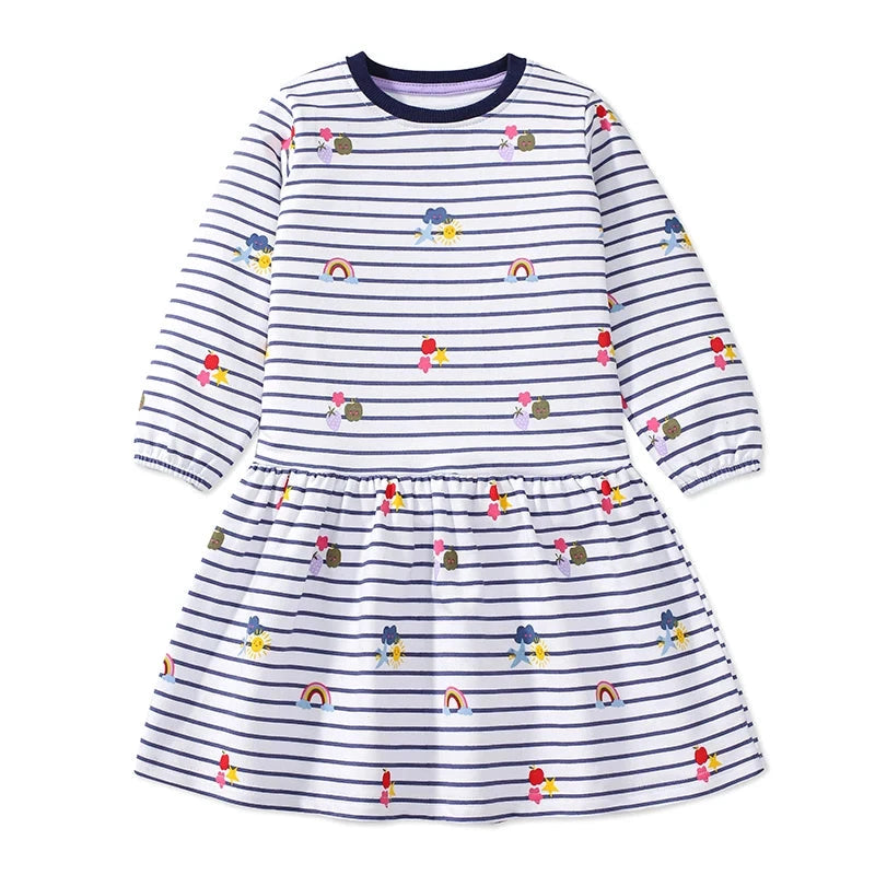 Little Girls Cartoon Striped Casual Cotton Dress childrensterritory