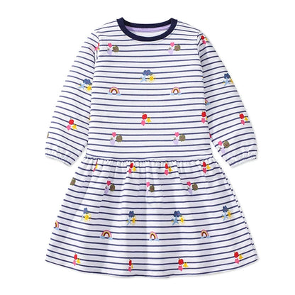 Little Girls Cartoon Striped Casual Cotton Dress childrensterritory