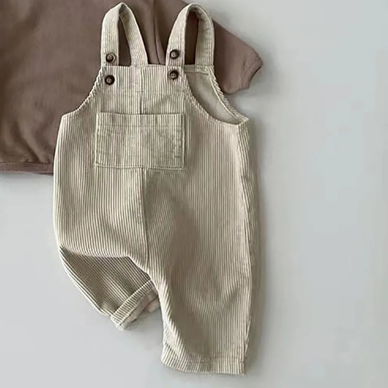Solid Corduroy Suspender Rompers for Baby Boys and Girls